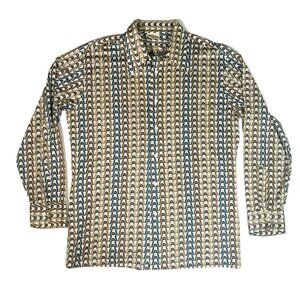 Vintage 70s Sears Kings Road Men's Polyester Hand Gripper Disco Shirt Size XL